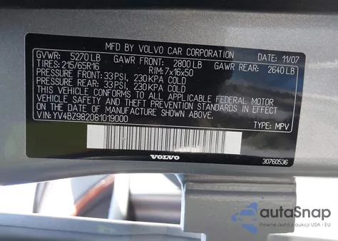 2008 Volvo Xc70 3.2 from USA, damaged, VIN YV4BZ982081019000